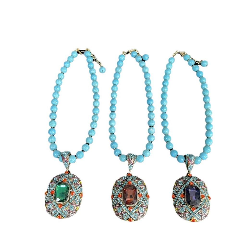 Vintage Mid-Ancient Fashionable All-Match Necklace Handmade Full Diamond Inlaid Heavy Industry Vintage Sweater Necklace