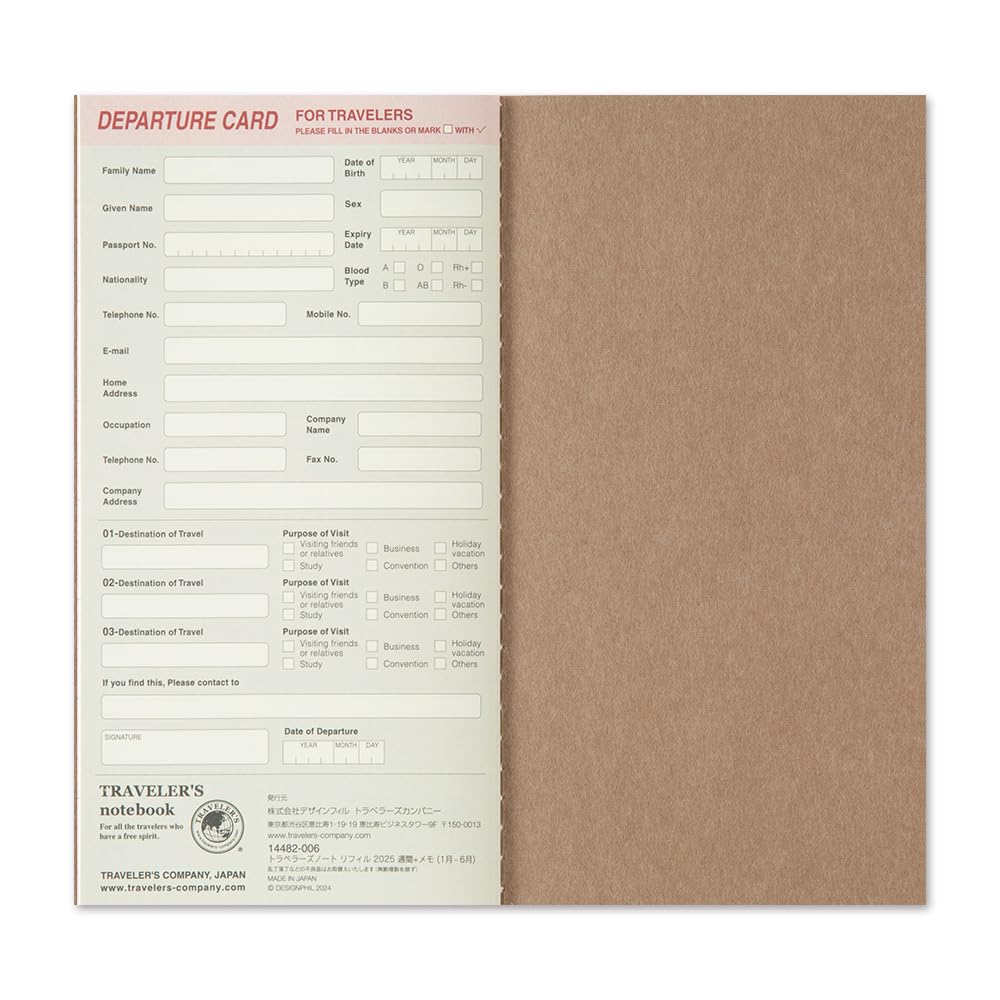 Traveler's Notebook Planner Refill 2026 A5 Slim Weekly 14495006 (Starts January 2026)