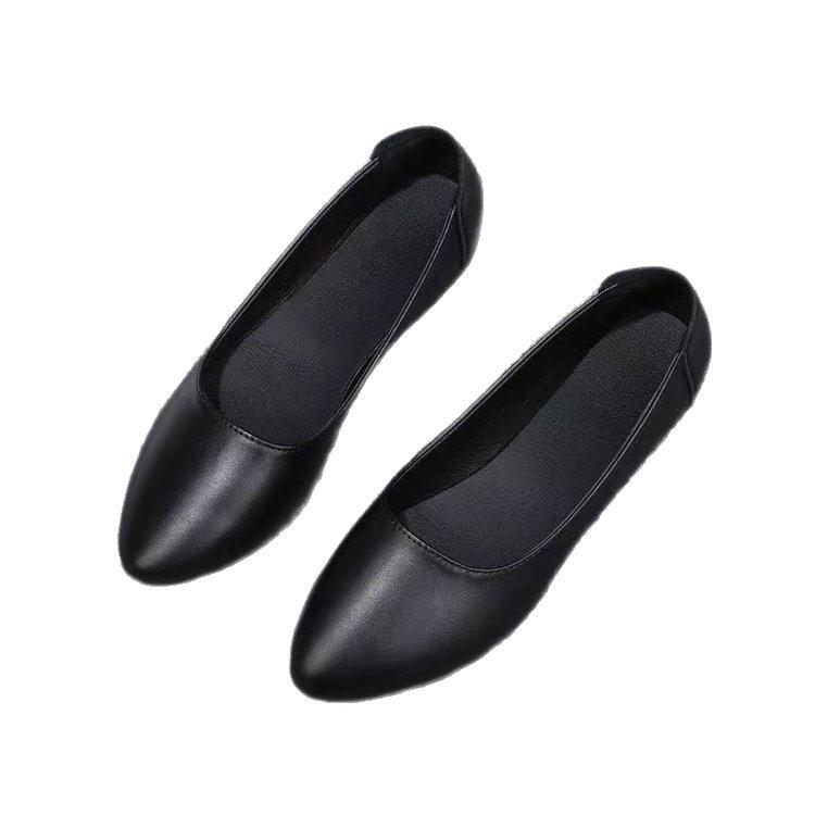 Flat-soled single shoes, new pointed-toed shallow-mouth Doudou shoes, nurse shoes, soft-soled comfortable small leather shoes