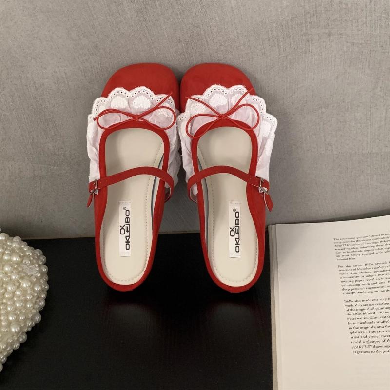 

Fashion Woman Ballet Flat Slippers Summer New Woman Sandals Fashion Soft Sole Anti-slippery Lace Flowers Sweet Women Outdoor Slippers 35 красный