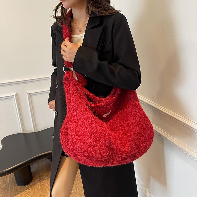 Woolen Bag Women's Large-capacity New Autumn and Winter Casual Fashion Simple Shoulder Bag Niche Design Commuter Tote Bag