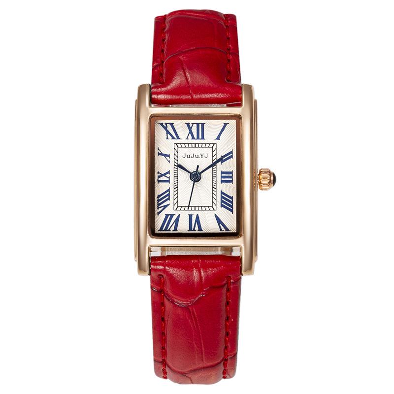 Retro Roman Numerals Quartz Women's Watch with Bamboo Link Leather Strap