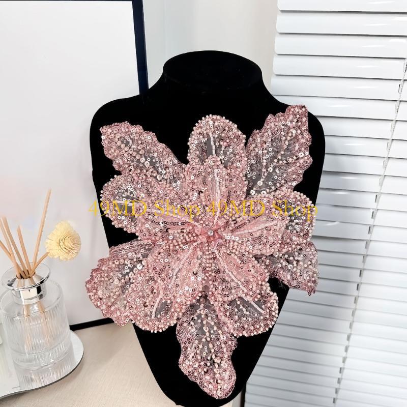 49MD Eye-Catching Flower Applique Sequined Sewing On Patches for Wedding Dress