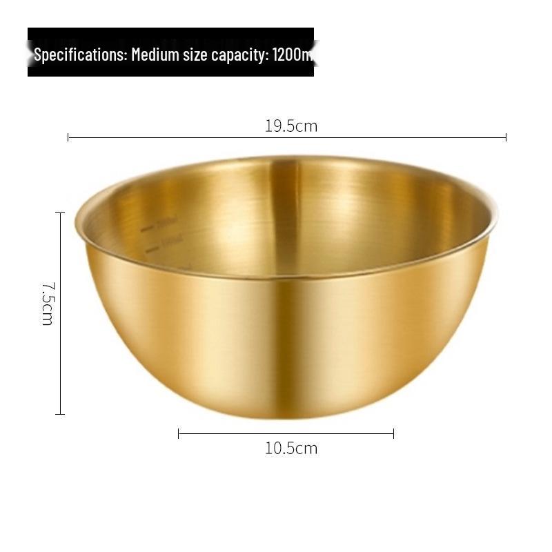 304 Edelstahl Rührschüssel im japanischen Stil mit Skala für Salat, Eierschlagen, Backen und Teigmischen - Goldfarbenes Finish