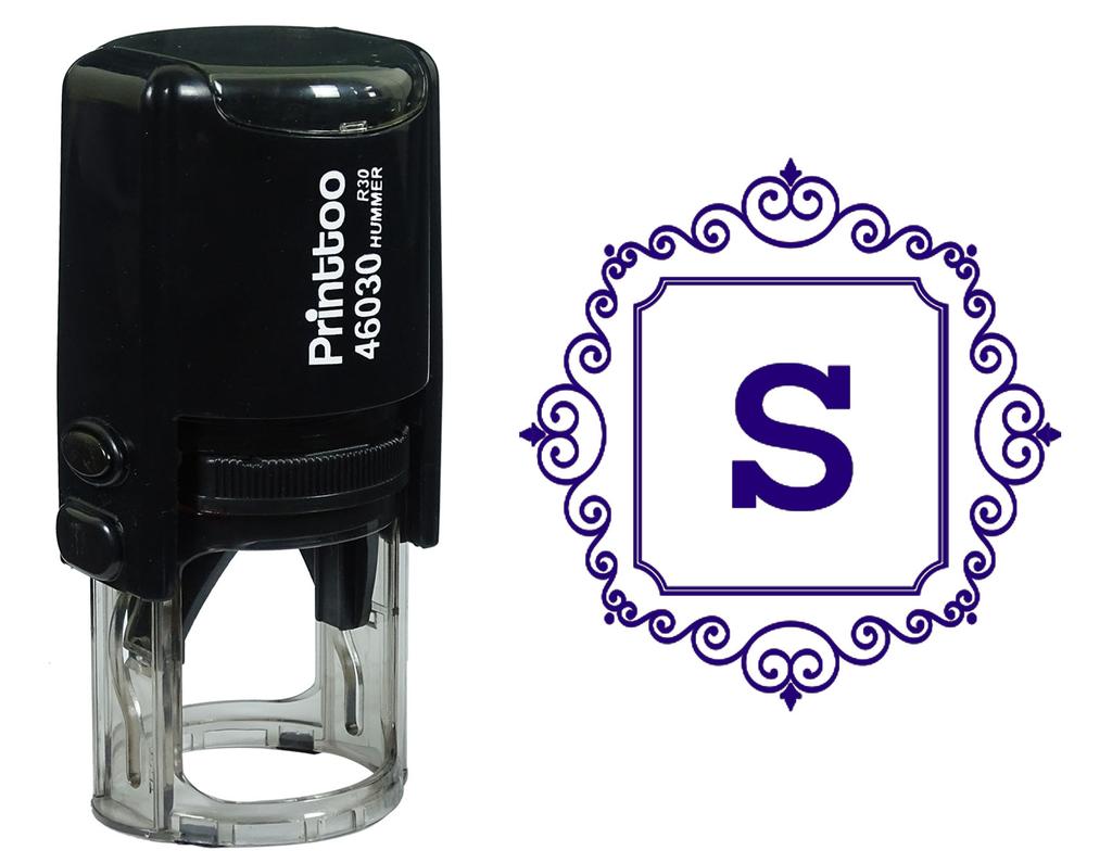 Printtoo Square Swirl Border Alphabet S Monogram Initial Self Inking Rubber Stamp Office
