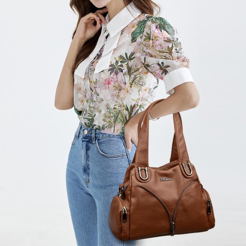 Women'S Handbag 2025 Summer Carving Decor Shoulder Bag Fashion Purse Soft Leather Large Capacity Shopping Handbags Satchel Bag Mom'S Bags