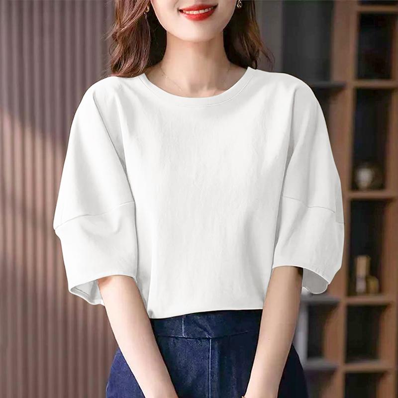 

ZANZEA Женская повседневная блузка с круглым вырезом, пышными рукавами до локтя и свободного кроя L