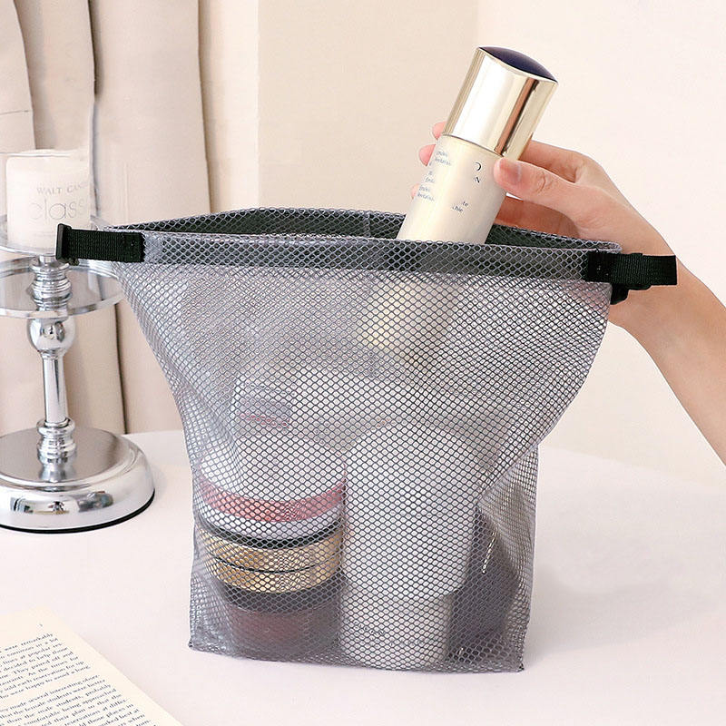 Large Capacity Mesh Storage Bag Portable Snap-button Wash Makeup Handbag Waterproof Toiletry Bath Organizer for Travel Swimming
