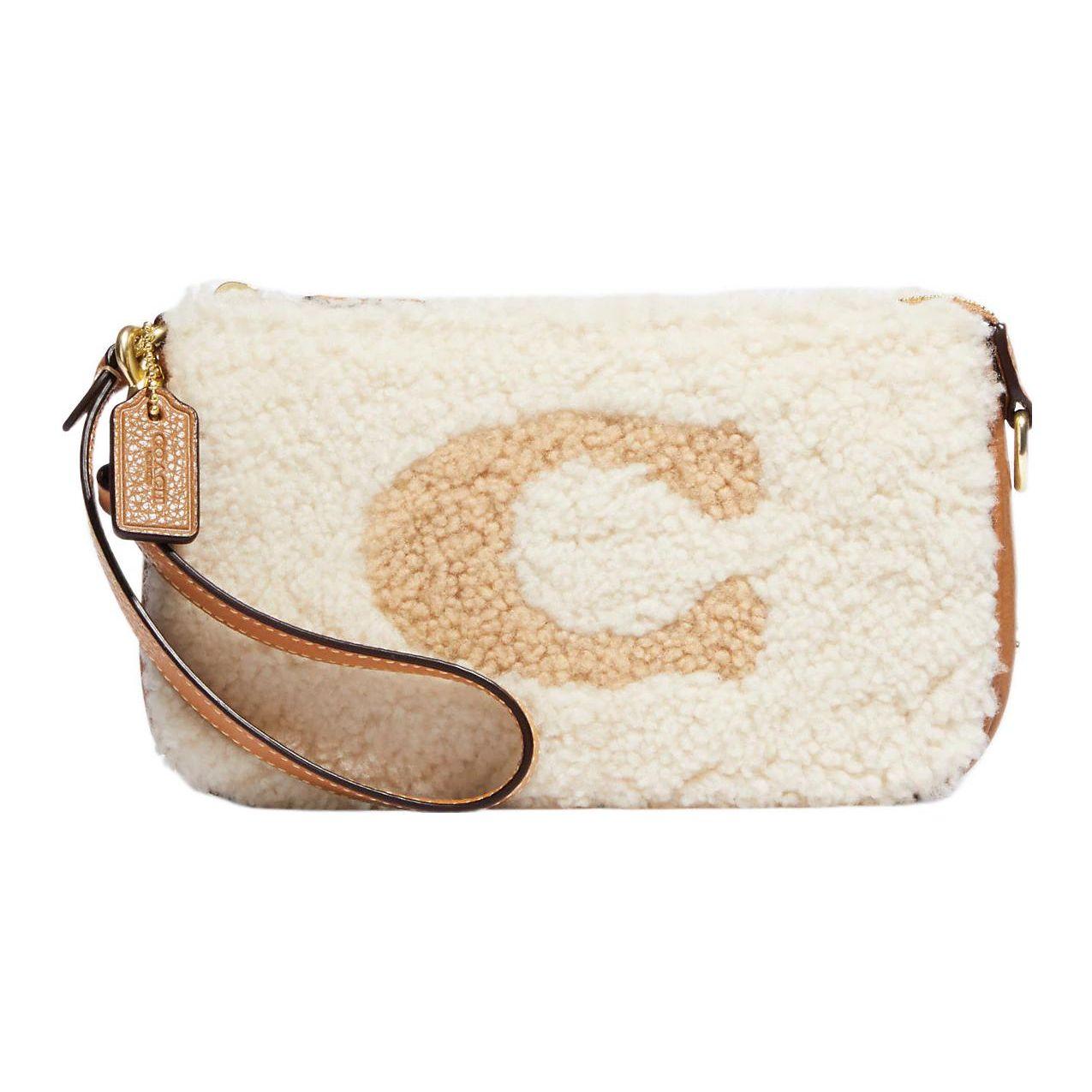 

Coach Nolita 19 Logo Charm Plush C Zipper Wristlet Clutch Women clutch White Brown CE691-IMNAT Basic Set (Bag+Dust Bag)