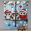 Set Of 2 Owl Family Christmas Curtains Santa Hat Snow Scene Polyester Living Room Bedroom Kitchen Decor Curtain Machine Washable Perfect For Sitting