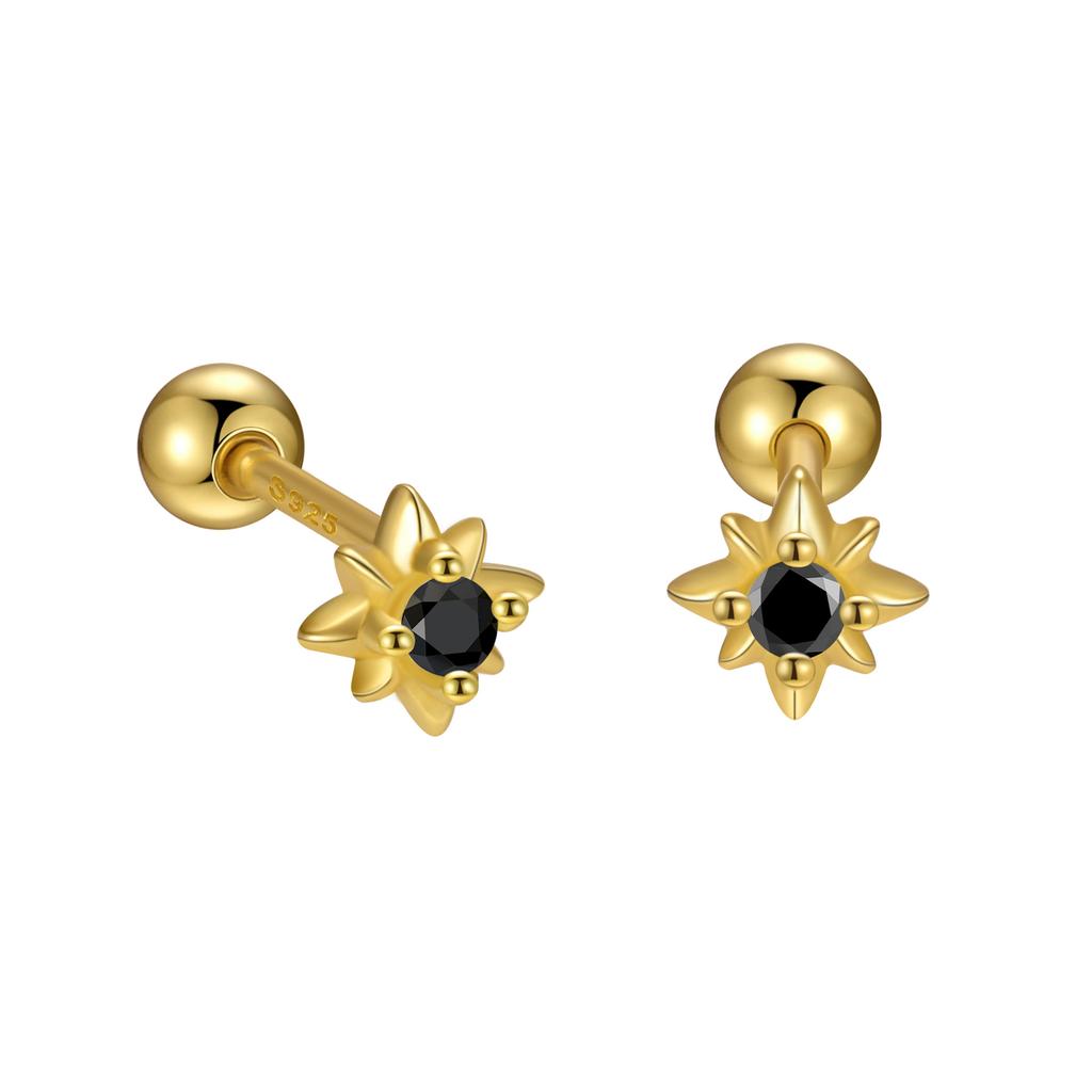 925 Sterling Silver Inlaid Zircon Star Screw Earrings for Women Fashionable Simple Temperament Silver Jewelry