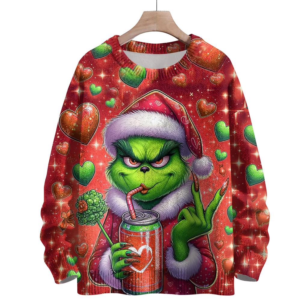 Ladies' Fashionable Casual Long Sleeved Christmas Cute Printed Round Neck Knitted Yarn