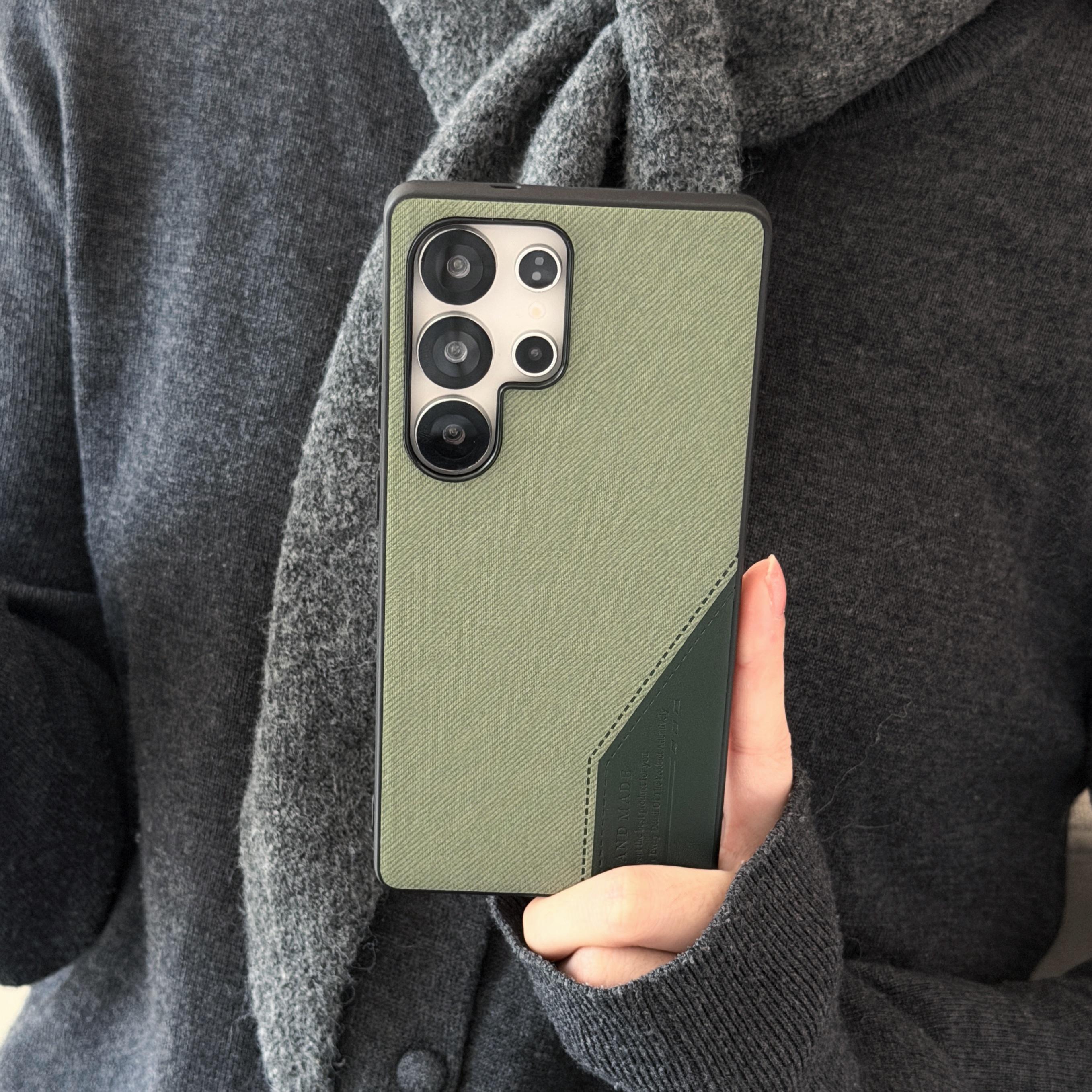 

Business Splicing Fabric Pattern Magnetic Phone Case For Samsung S26 Ultra S25 Plus S24 S23 A56 A17 A07 Wireless Charging Cover Galaxy A15 зелёный