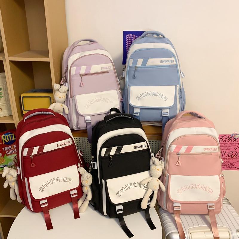 Men's Splicing Backpack Middle School Student Schoolbag Women's Large Capacity Campus Backpack