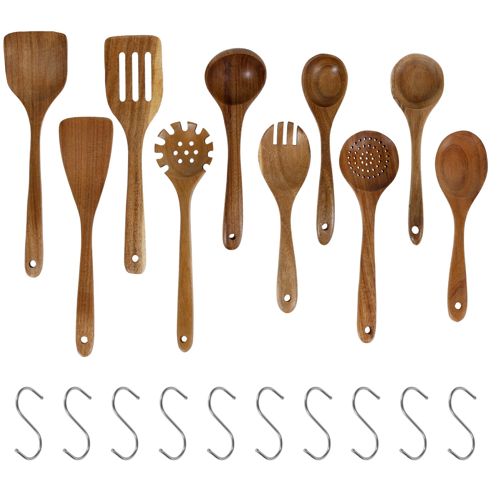 Wooden Cooking Utensil Set with Spoon Spatula Non-stick Wood Dinnerware Comfortable Grips Anti-scalding Kitchen Cooking Tools
