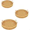 3 Stück geflochtenes Serviertablett aus natürlichem Kunst rattan, rustikal, für Frühstück, Gastgeber