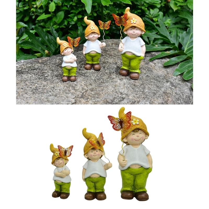 3pcs Ceramics Boy Figurine Garden Landscaping Yard Ornament Indoor Outdoor Statue Craft Decoration for Home Bedroom
