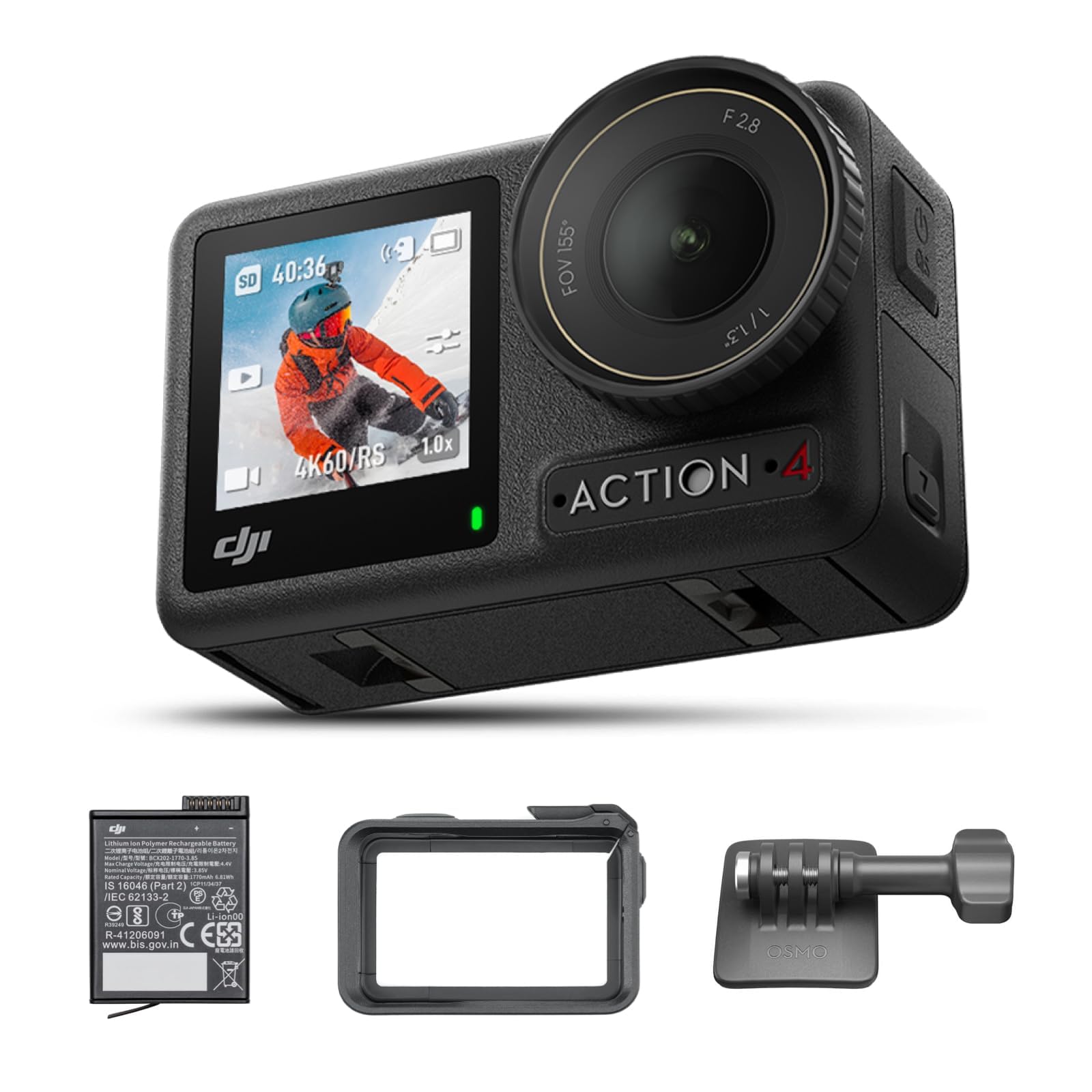 

Камера DJI Action Osmo Action 4 Стандартна водонепроникна екшн-камера з неймовірним кольором M та батареєю 1770 мАг Комбо 4K/120fps 1,3-дюймовий сенсор, чорний