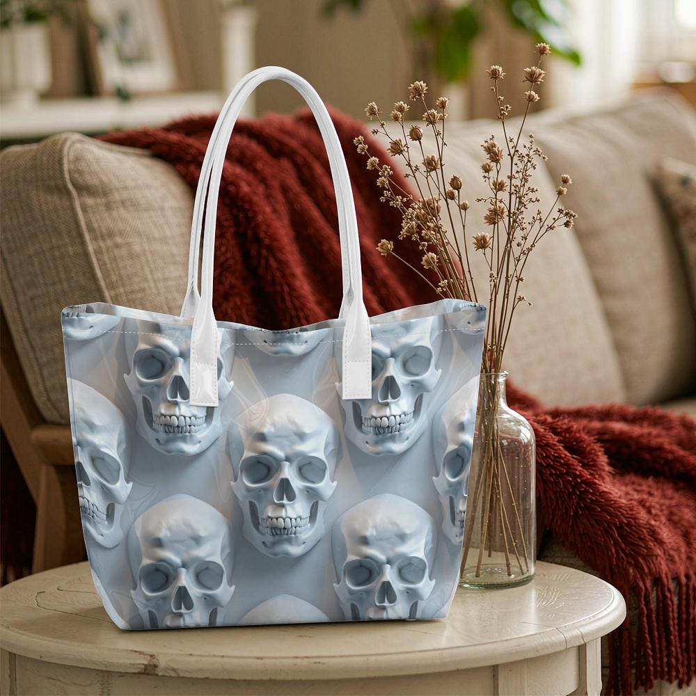 Trendy Skull Pattern Tote Bag Casual Daily Handbag Lightweight Versatile Shoulder Bag for Outdoor Use