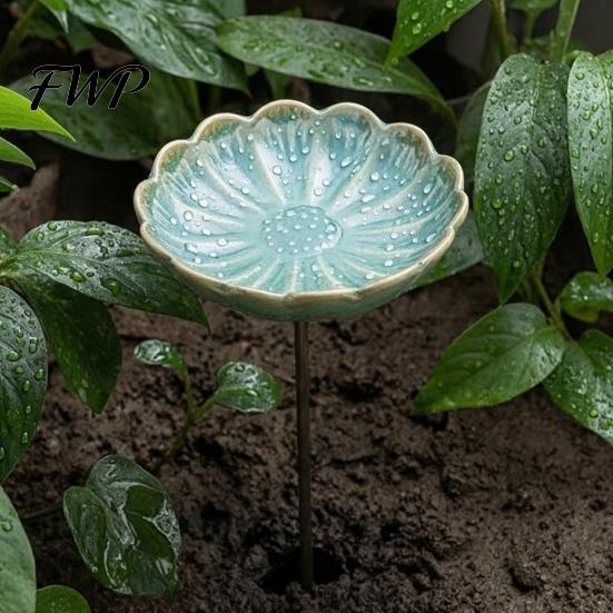 Bee Watering Station Ceramic Flower Feeder, Garden Station, Outdoor Feeder Decorative Butterfly Cup for Thirsty Pollinators Patio Yard Decor