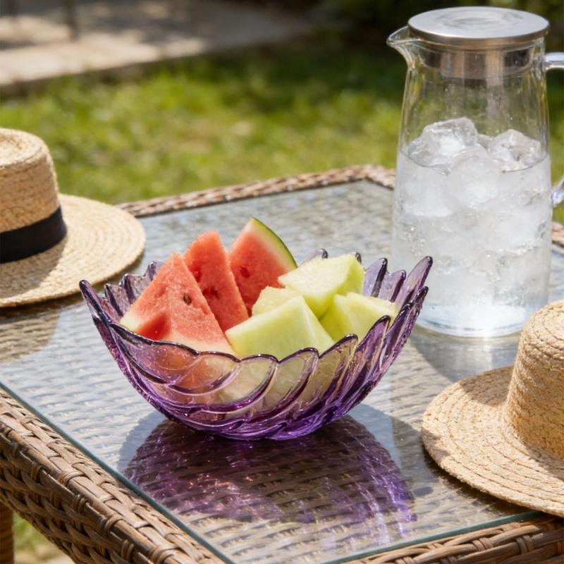 Contemporary Feathered Themed Glass Serving Dish Spacious And Stable For Fruits Treats Or Centerpiece Decoration
