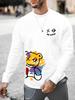 Herren Lockere Passform Bequem Lässig Bär Cartoon-Muster Gedruckt Rundhals Langarm T-Shirt Top