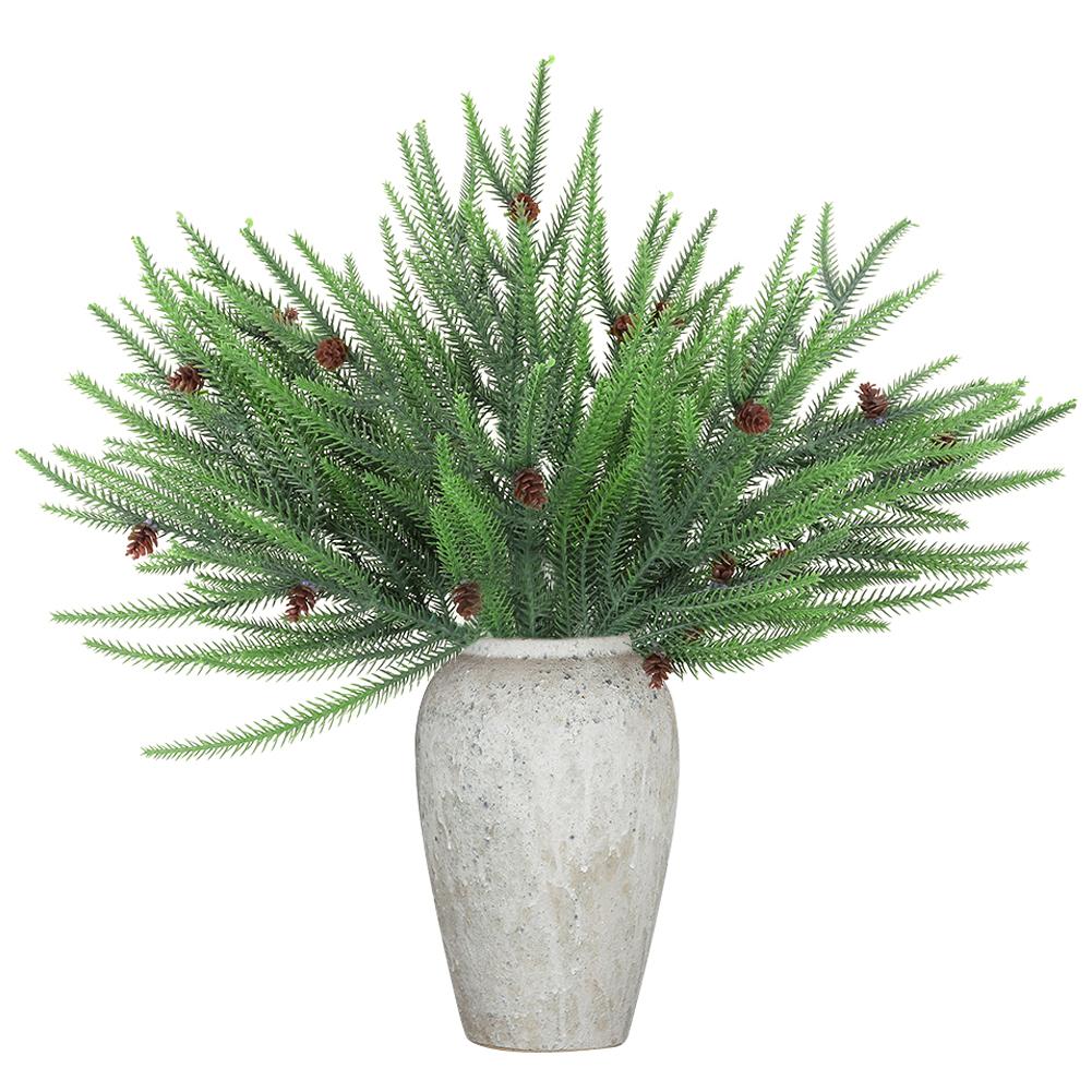 6Pcs Fake Pine Branches with Pine Cones Artificial Cedar Branches Plastic 45cm for Christmas Home Decoration