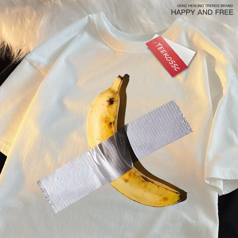 

Tape Sealing Banana Fun Men Women T Shirt Cotton Shirt Street Casual Loose Tees Summer Breathable High Quality Soft Short Sleeve XL