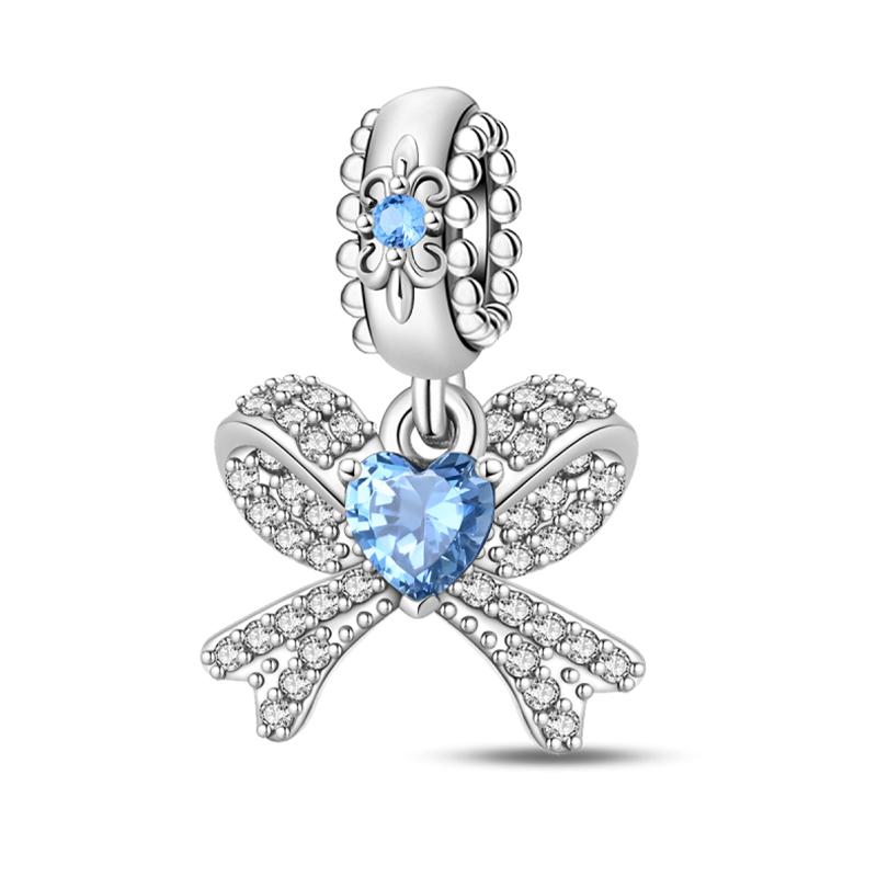 Copper Bow Charms Copper Pink Heart-Shaped Bow Pendants Charms Beads Fit Original Bangle Bracelets Diy Jewelry