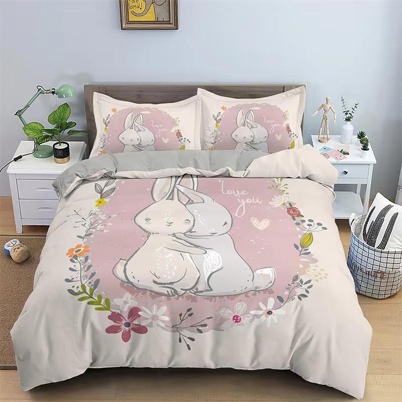 Cartoon Rabbit Down Comforter Set Bedding Set 3-piece Duvet Cover Set