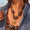 Collana Sciarpa con Stampa Leopardo da Donna GEMCHIC con Ciondolo a Forma di Cuore Dorato Acciaio Inossidabile