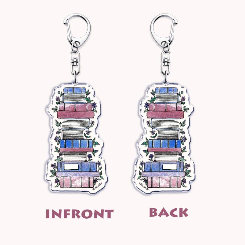 Pastel I Heart Flowery Books Keychains Ring for Accessories Bag Pendant Key Chain Keyring Jewelry Fans Lovers Gifts