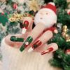 Girls 24pcs Christmas Wearable Press On Nail Patch Santa Claus Elk Snowman Cartoon Print Fake Nails Women Artificial Wear Nails