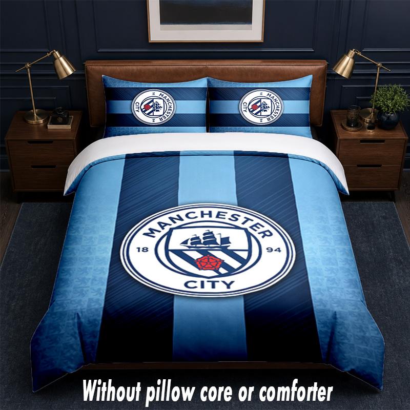 Manchester City Design Bed Bedding Set 1 Duvet Cover + 2 Pillowcases Soft Breathable Household Bed Linens