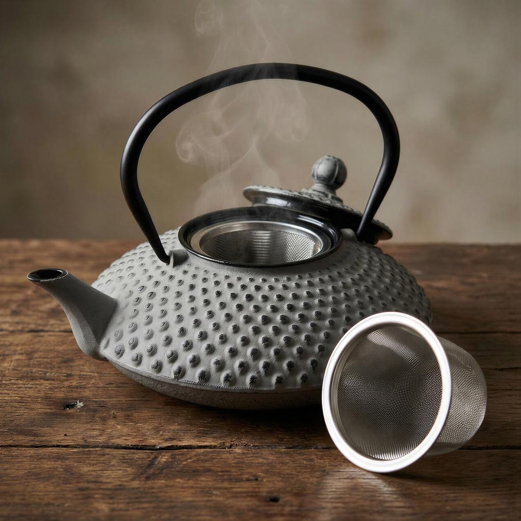 Cast Iron Tea Set Kettle 1.25L Steel Strainer Gray