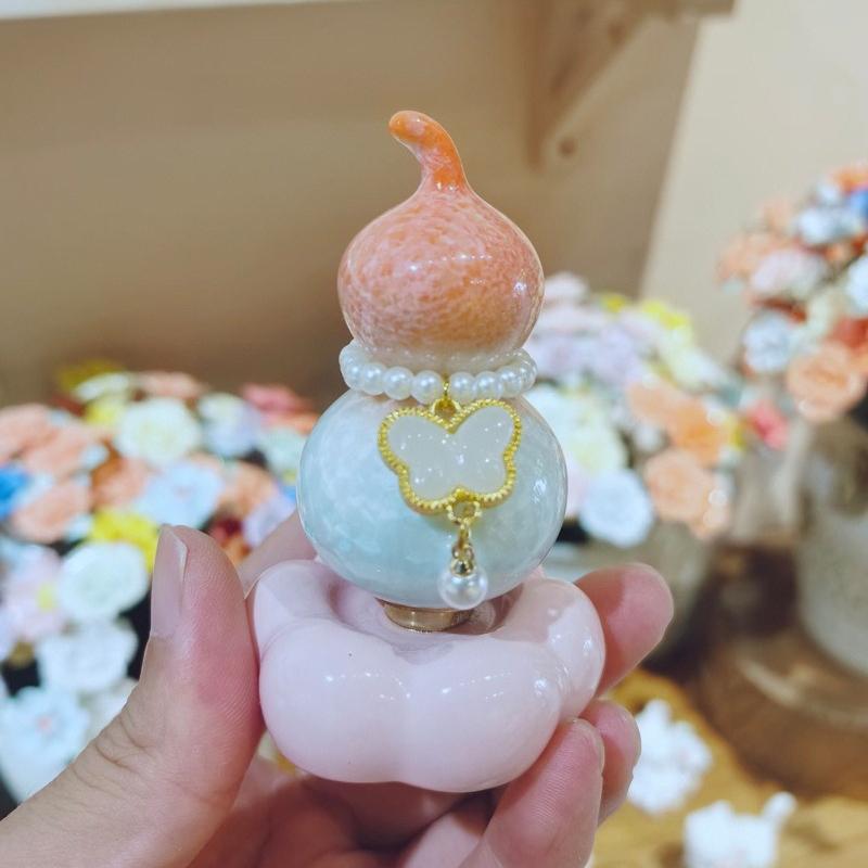 Crystal Glaze Gourd Rotating Music Ornament Pure Ceramic Base Mini Gourd Desktop Ornament Car Ornament