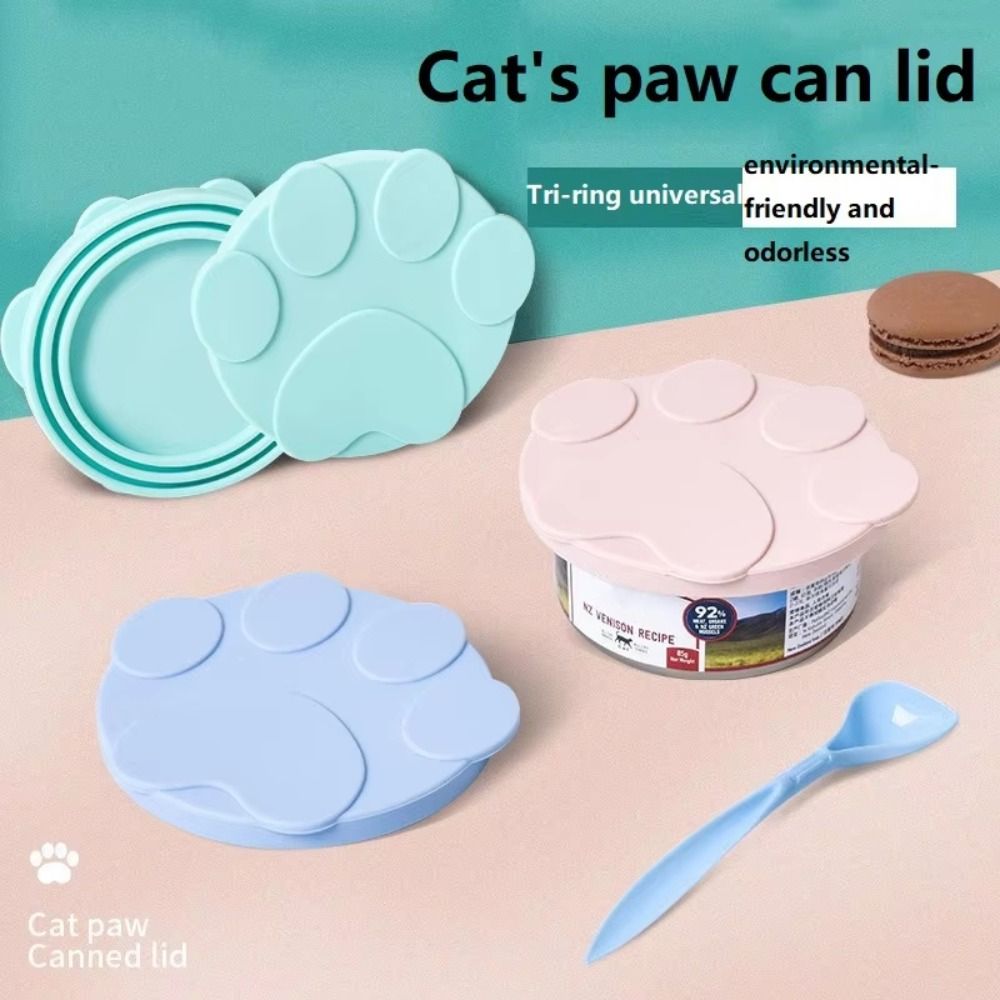 Food Grade Silicone Pet Food Can Lid Reusable Dishwasher Safe Silicone Sealer Cover BPA Free 2 in 1 Lid Spoon
