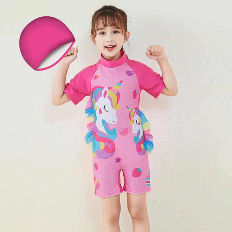 Girls' Surf Swimsuit Set with Cap