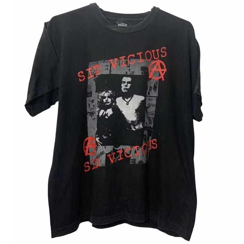 Rock Punk Print Pattern Short Sleeve Retro Sports Streetwear Double Sided Print T-shirt Casual Loose Cotton Top Unisex
