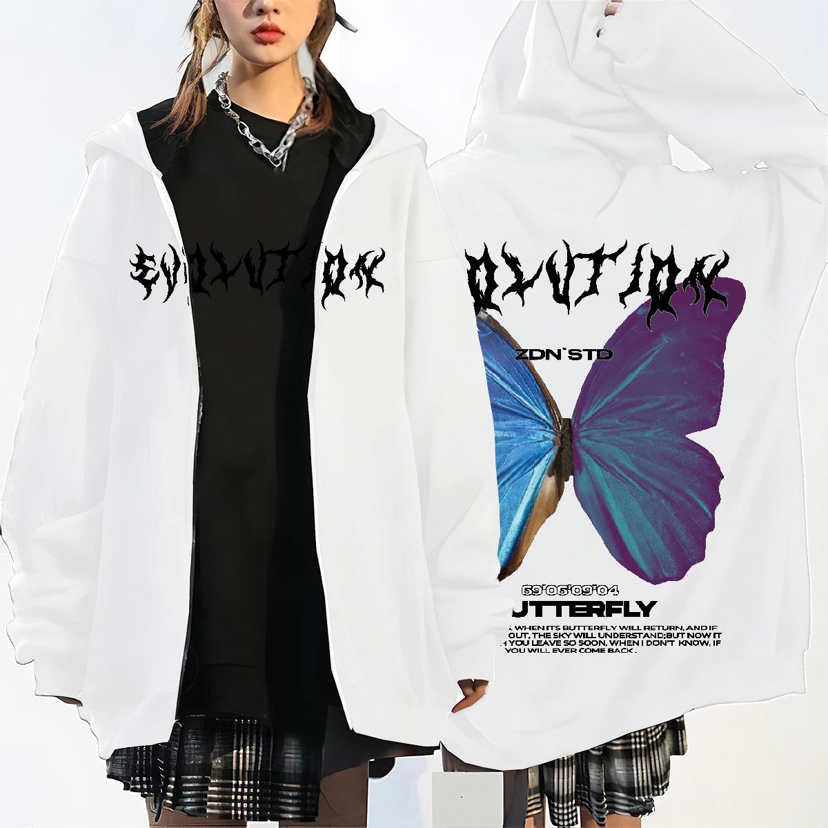 oversized hooded sweatshirt women s European and American dark butterfly sweatshirt punk style hoodie gothic clothing S