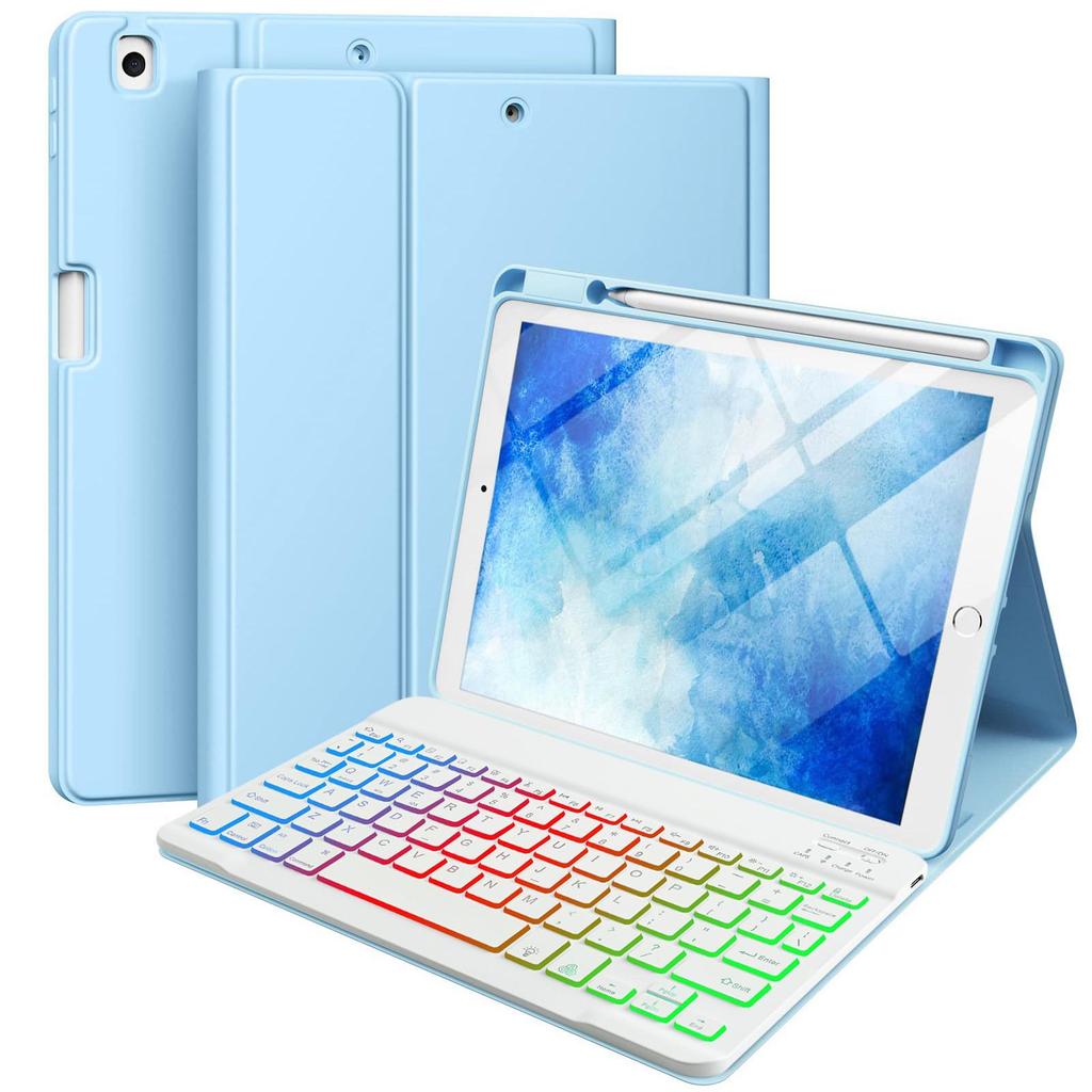 iPad Keyboard Case 10.9" for 11th Gen with 7-Color Backlight, Magnetic Attach, Pen Slot, Detachable, Fits Air & 9th Gen Tablets