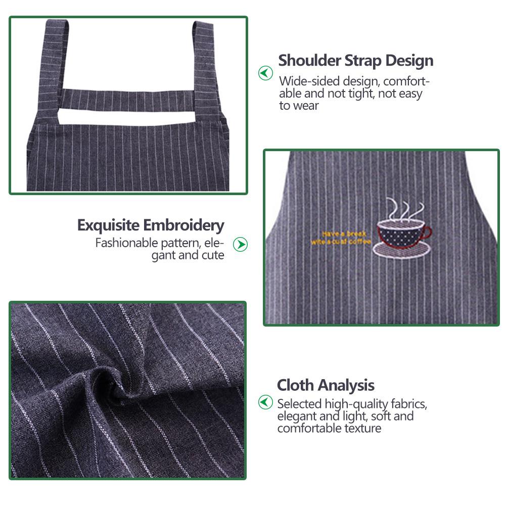 Delantal de cocina de algodón para mujer, delantal de limpieza a mano para Chef, café a prueba de aceite, para el hogar, con Bolsillo grande, accesorios para hornear y barbacoa