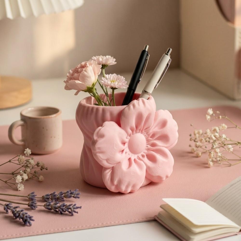 Makeup Brush Bin Puff Flower Pen Holder Desktop Organizer Simulation Floral Model Study Room Decor