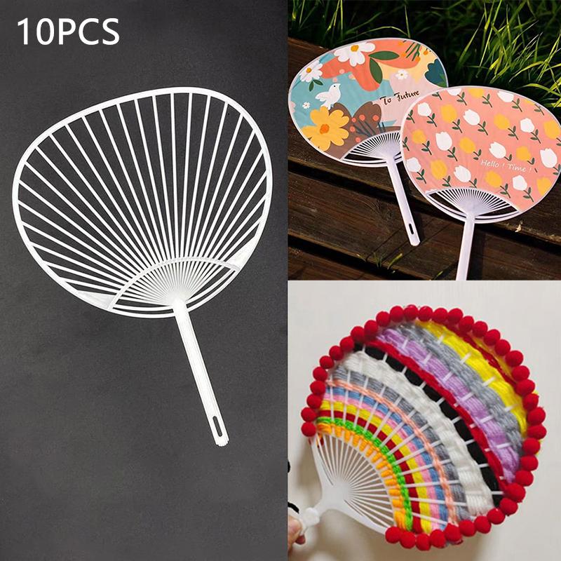 10-Piece White Plastic Creative Durable Japanese Fan Uchiwa Diy Kit Fan Framework For Crafts Hand Fan Making