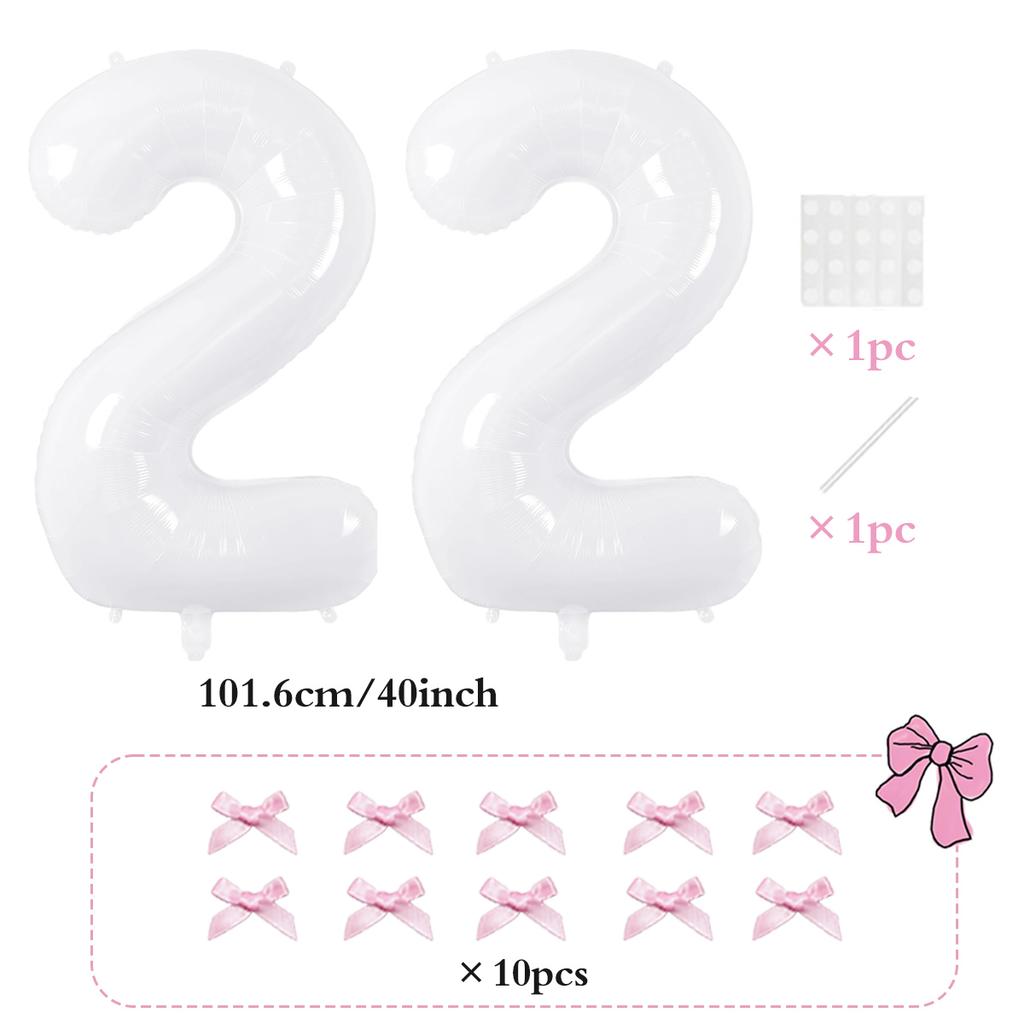 2pcs101.6cm Pink Bow Decoration White Digital Balloon for Birthday Anniversary Wedding Graduation Season New Year Decoration