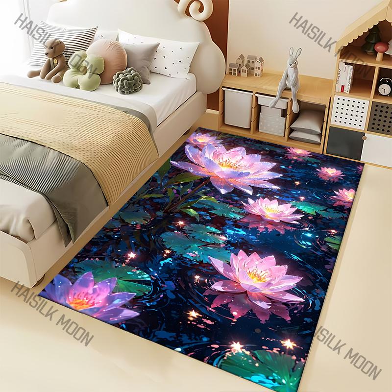6 Style Colorful Lotus Pattern Carpet for Living Room Bedroom Bedside Floor Mat Cloakroom Children Playing Mat Area Rug