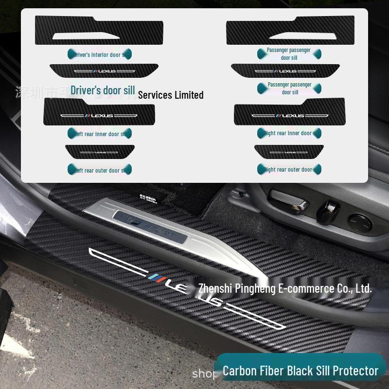 RX Carbon Fiber Leather Car Door Anti-Kick and Anti-Scratch Protective Sill Sticker