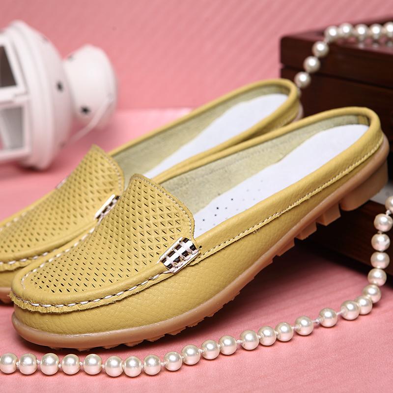 Fashion Hot Summer Flat Sandals Comfortable Women Slippers Genuine Leather Loafers Moccasins Outdoor Non-slip White Casual Slides Fashio