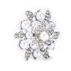 Brooch Diamond Flower Pearl Alloy Fashion for Exquisite Present Cloth DecorationsSilver