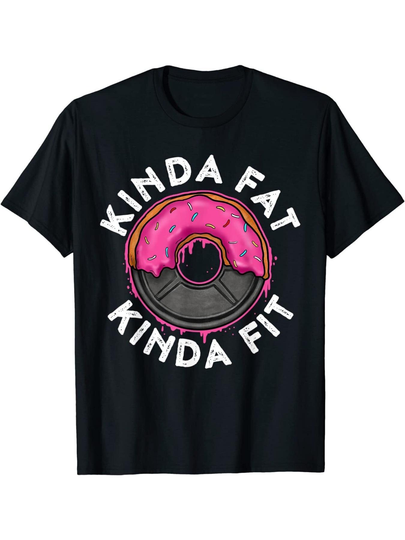 

New Pattern! Gym Workout, A Bit Chubby and Skinny, Fun Donut Print Pattern T-shirt, Fun Gift Short Sleeved Shirt - Men s Summ... S разноцветный